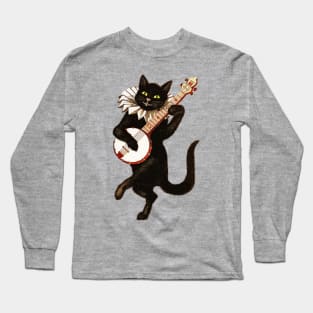 Vintage Cat Playing Banjo Long Sleeve T-Shirt